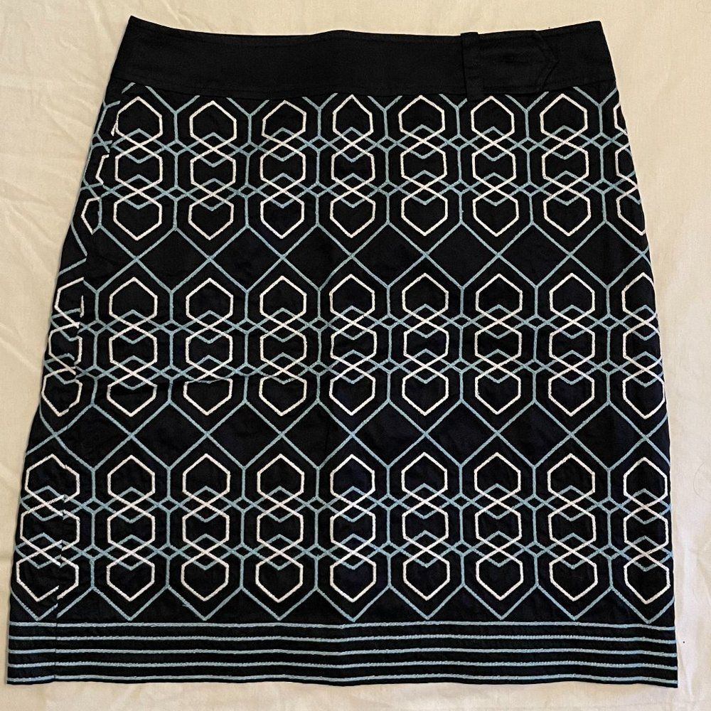 Ann Taylor Lined Boho Cotton Embordered Womens Skirt Size 4